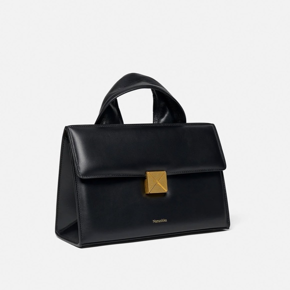 353. NANUSHKA THE SANDI LOCK Top Handle Bag Black Leather $845 NWT - Picture 2 of 6